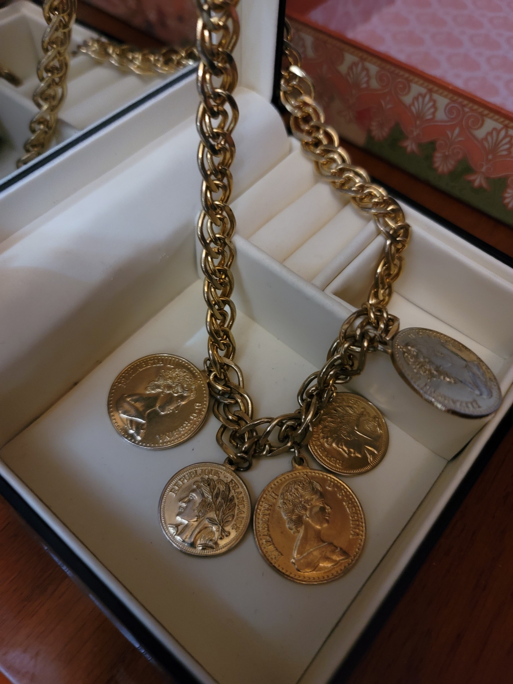 Vintage Gold Coin Charm Necklace - Gold Tone